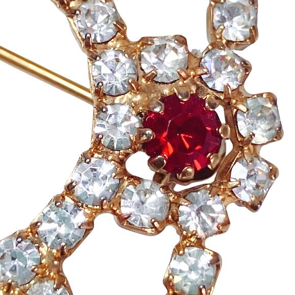 Vintage 50s 60s Mid Century Rhinestone Rosette Circle Brooch Gold Tone Sparkling - Picture 6 of 10